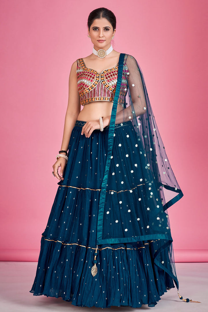 Georgette Wonderful Navy Blue Readymade Lehenga For Sangeet
