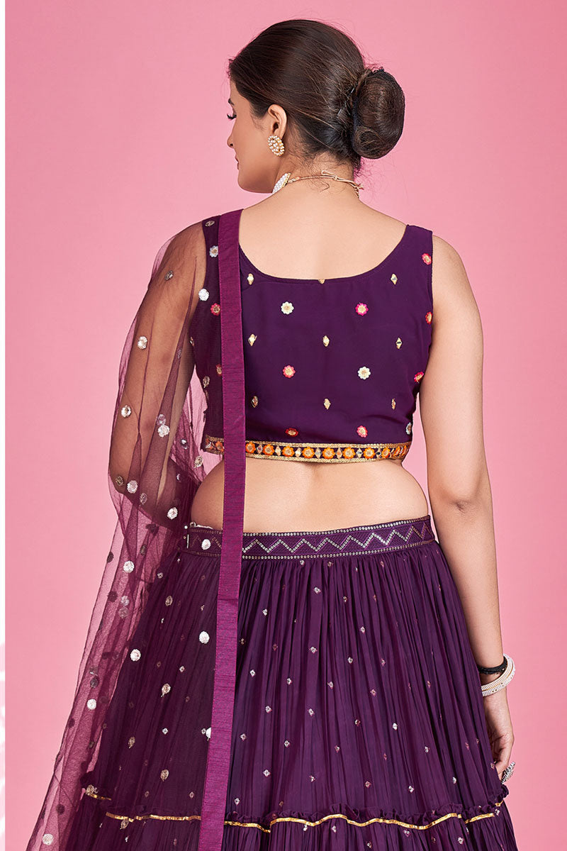 Ingenious Georgette Purple Readymade Lehenga For Sangeet