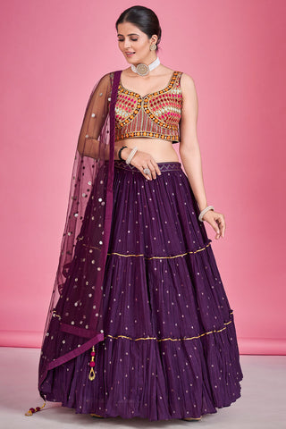 Ingenious Georgette Purple Readymade Lehenga For Sangeet