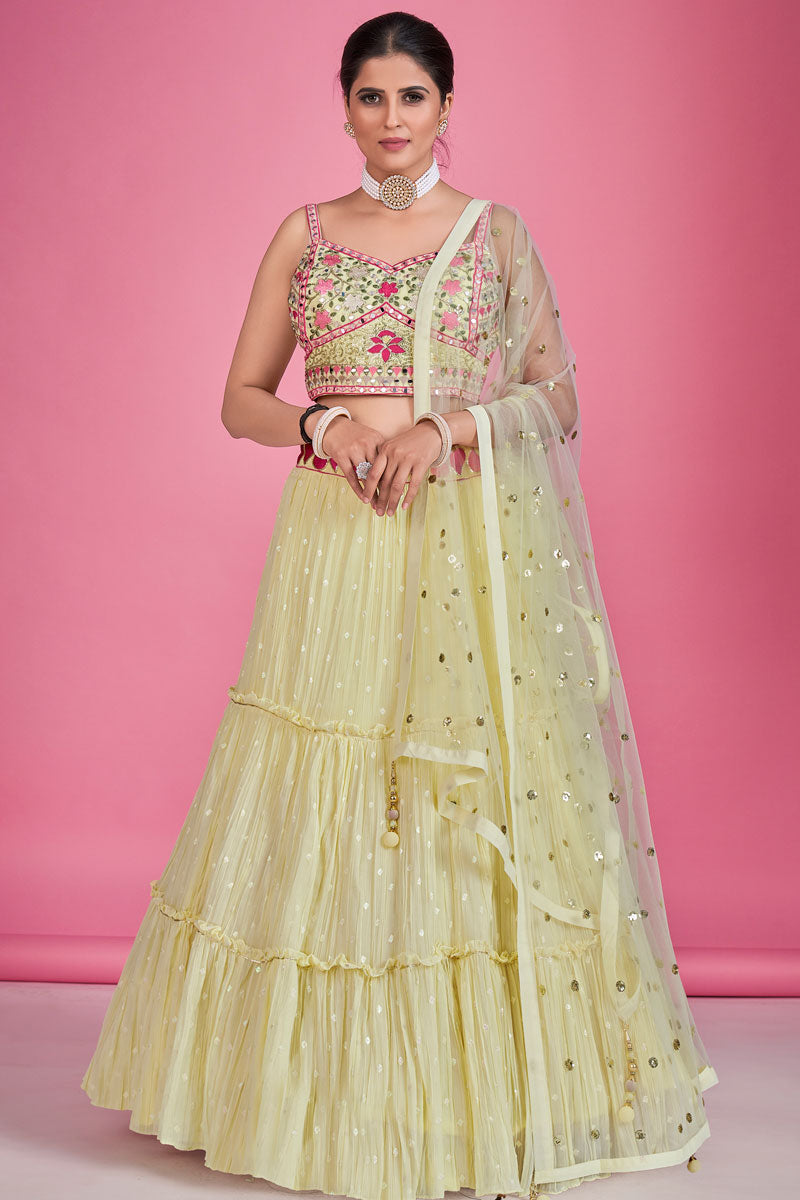 Radiant Yellow Georgette Readymade Lehenga For Sangeet