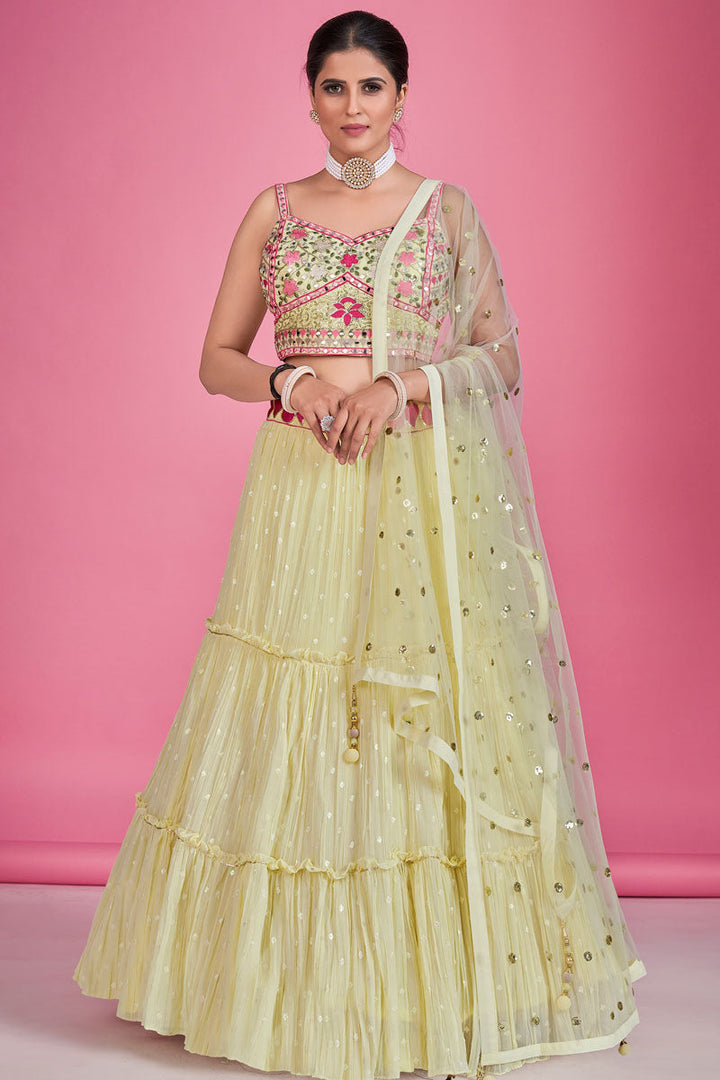 Radiant Yellow Georgette Readymade Lehenga For Sangeet