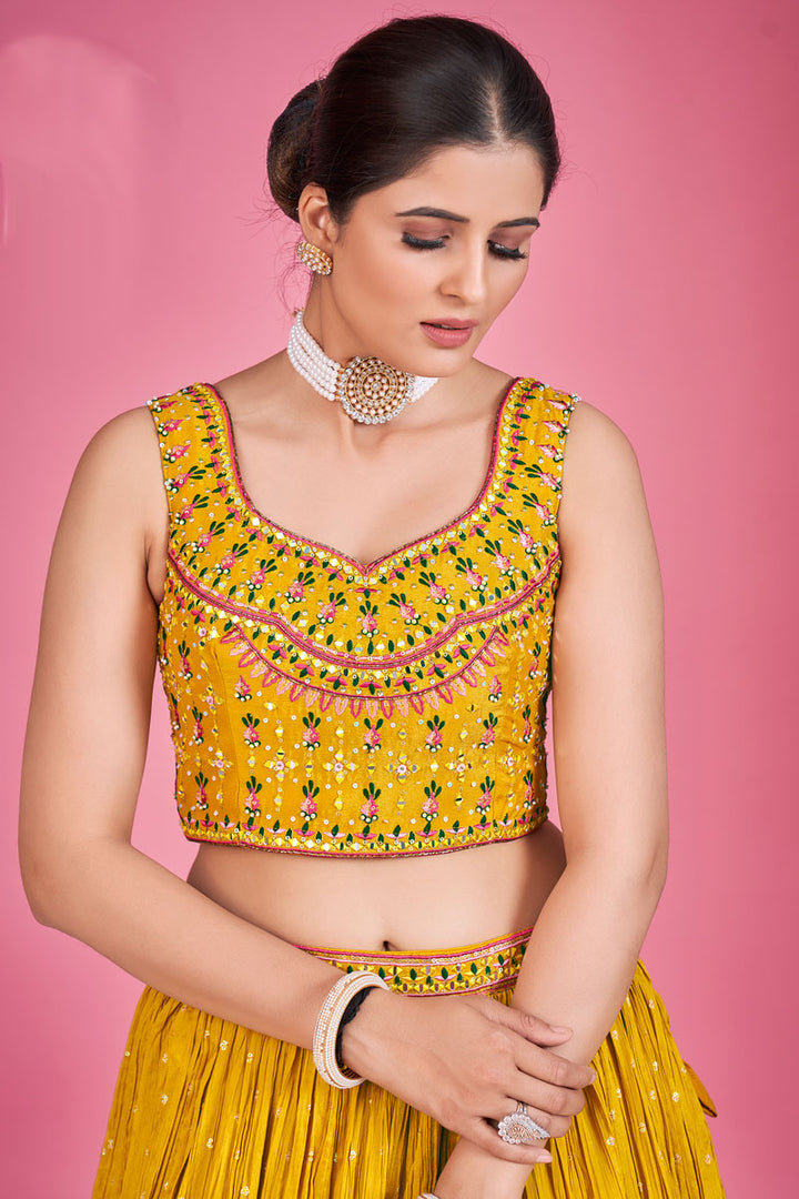 Mustard Pleasant Georgette Readymade Lehenga For Sangeet