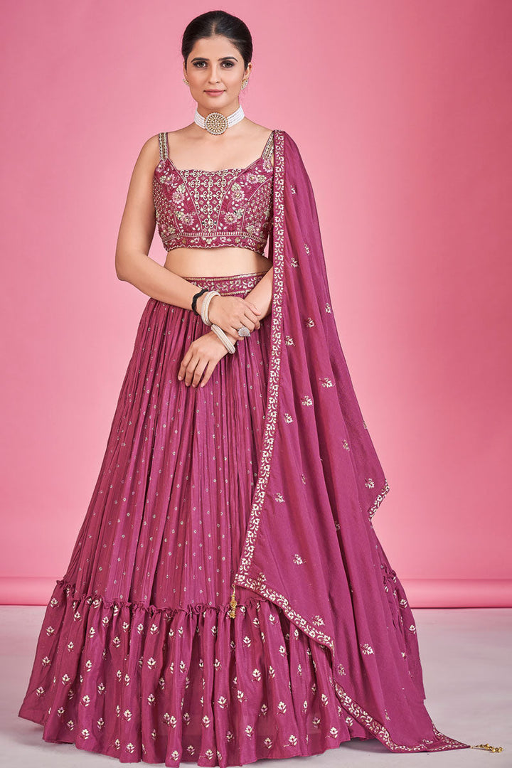 Fascinating Pink Georgette Readymade Lehenga For Sangeet