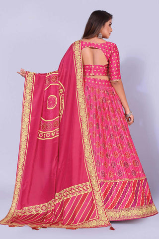 Pink Color Function Wear Printed Work Inventive Lehenga In Satin Fabric