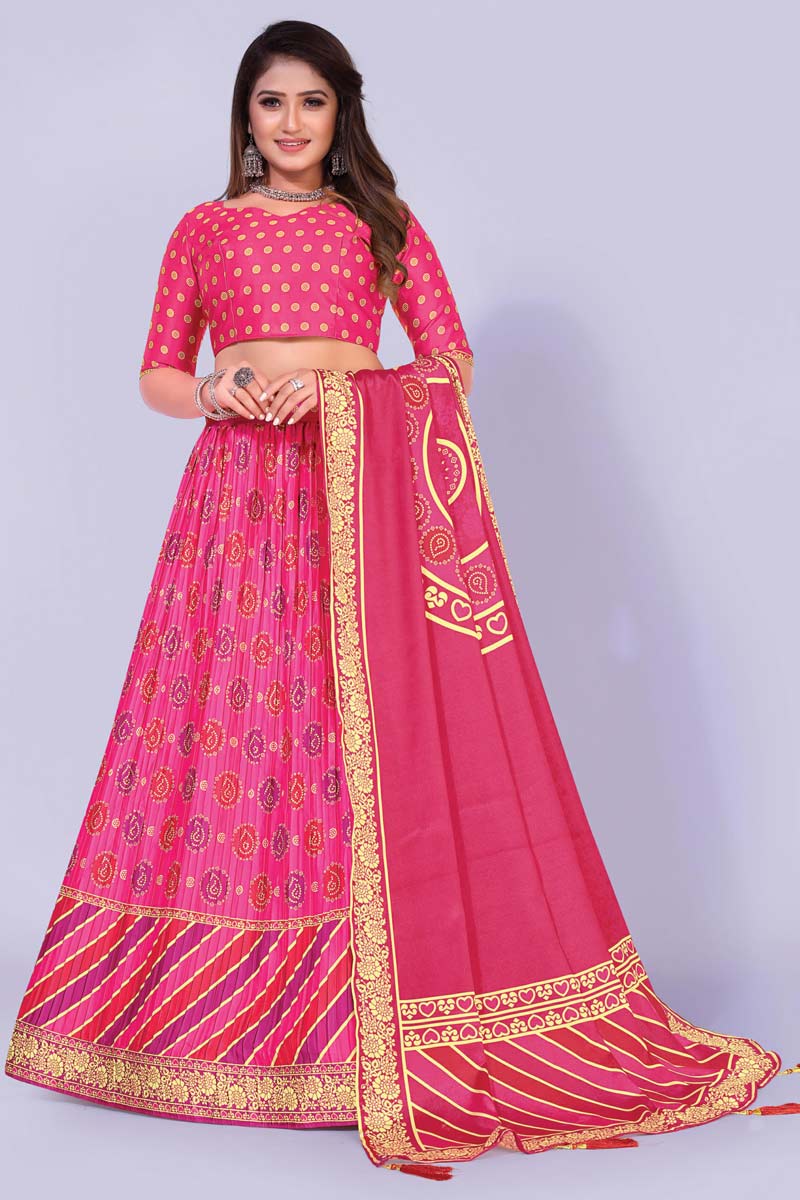 Pink Color Function Wear Printed Work Inventive Lehenga In Satin Fabric