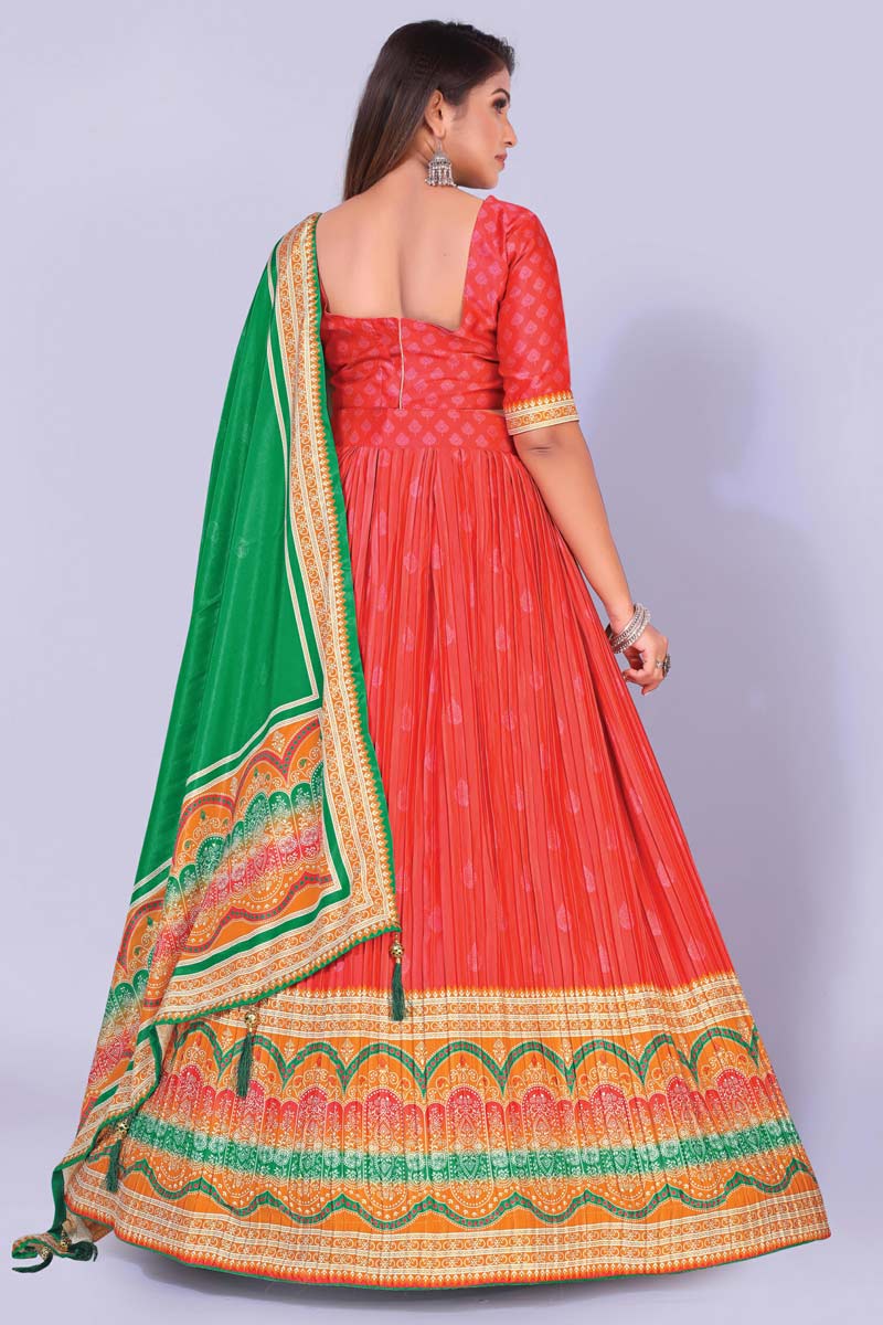 Function Wear Satin Fabric Red Color Printed Work Mesmerizing Lehenga