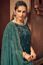 Load image into Gallery viewer, Embroidery Work On Teal Color Art Silk Fabric Function Wear Palazzo Style Salwar Suit
