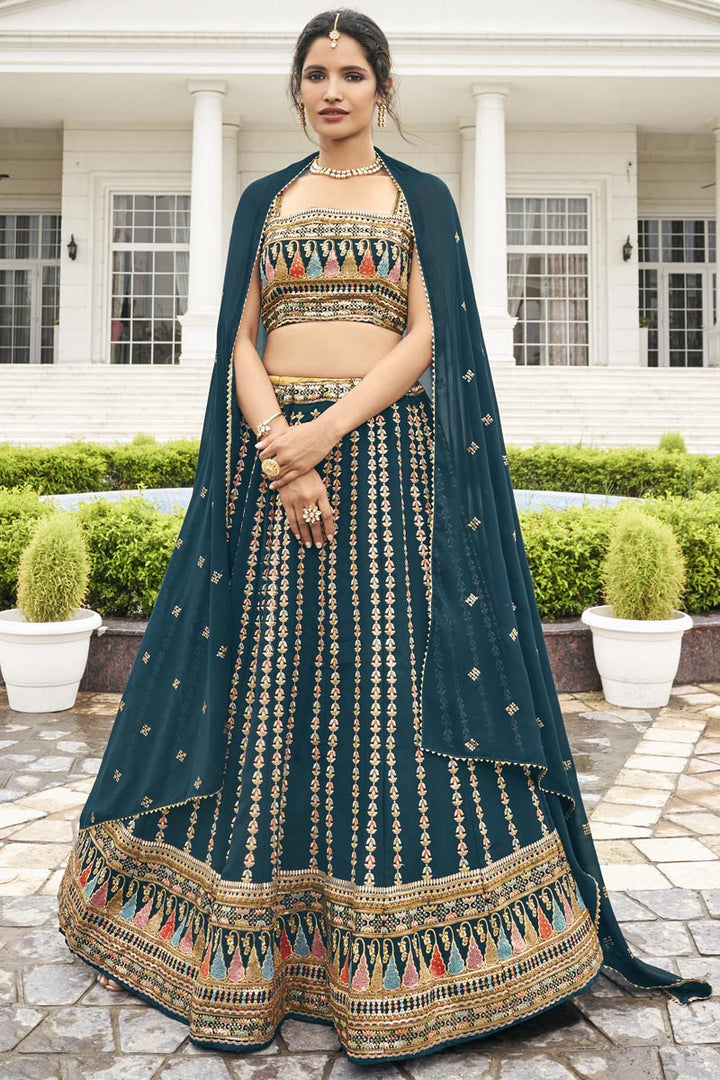 Attractive Look Georgette Fabric Teal Color Vartika Sing Lehenga