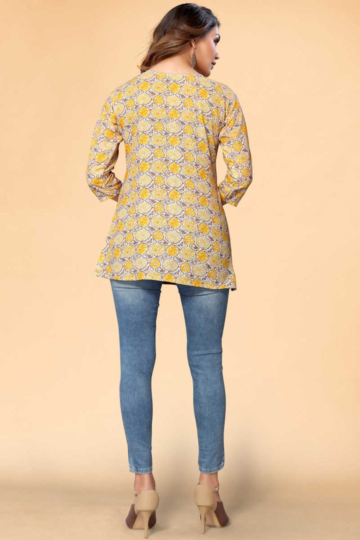 Yellow Color Wonderful Short length kurti In Rayon Fabric