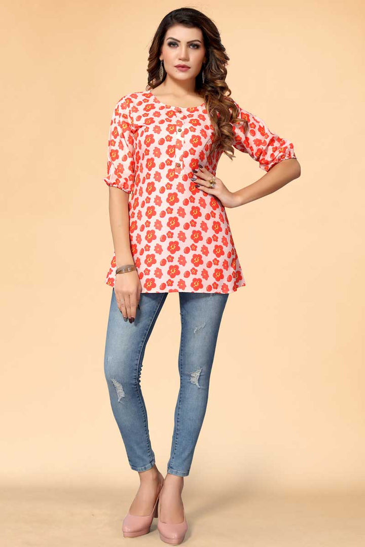 Rayon Fabric Beguiling Short length kurti In Pink Color