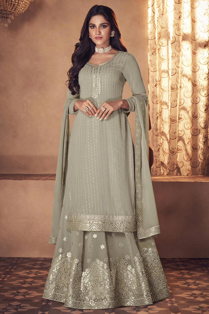 Cream Georgette Fabric Function Wear Embroidered Sharara Suit
