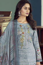 Load image into Gallery viewer, Grey Satin Printed Casual Awesome Salwar Suit
