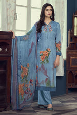Load image into Gallery viewer, Satin Printed Blue Casual Winsome Salwar Suit
