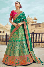 Load image into Gallery viewer, Gorgeous Multi Color Weaving Work Sangeet Wear Lehenga Choli In Silk Fabric
