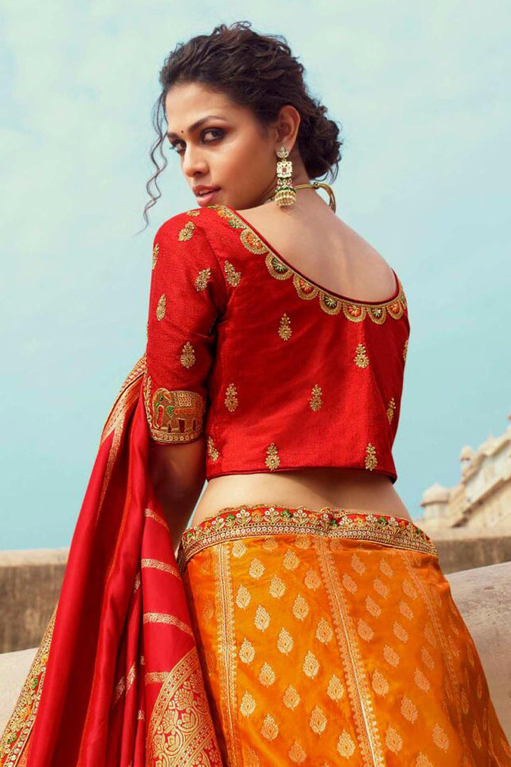 Silk Attractive Weaving Work Wedding Wear Lehenga Choli In Multi Color