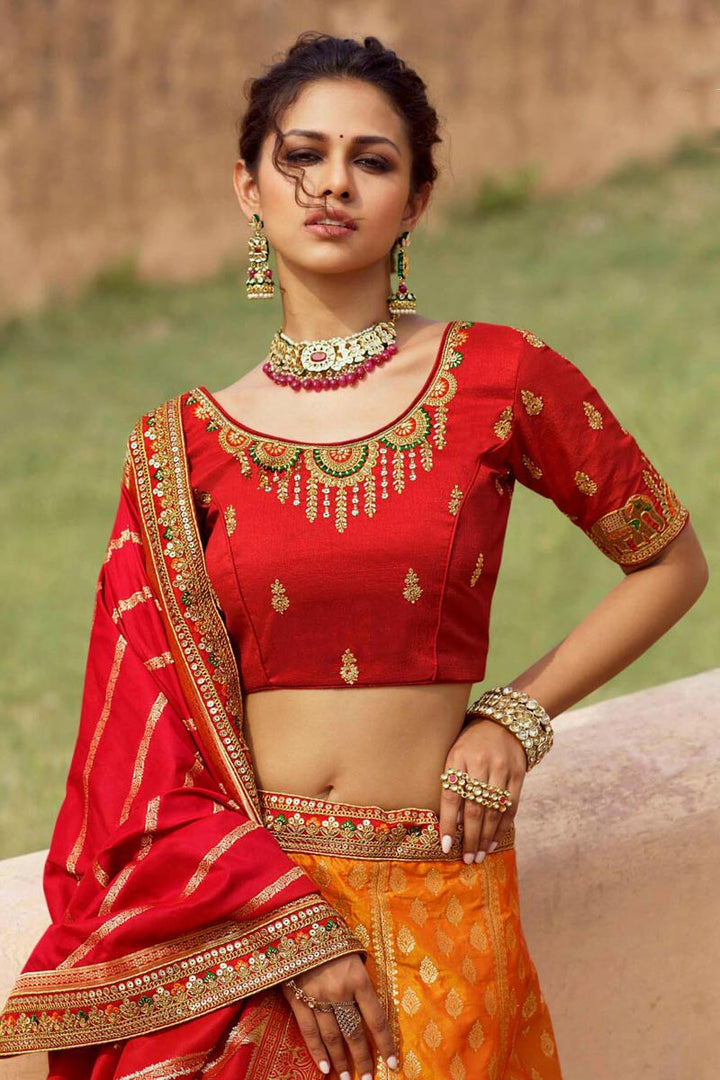 Silk Attractive Weaving Work Wedding Wear Lehenga Choli In Multi Color