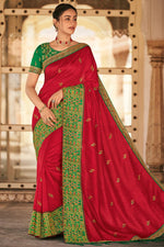 Load image into Gallery viewer, Red Color Embroidered Work Art Silk Fabric Party Wear Stunning Saree
