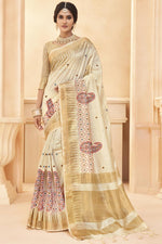 Load image into Gallery viewer, Weaving Work On Art Silk Fabric Cream Color Festival Wear Incredible Saree
