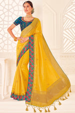 Load image into Gallery viewer, Sangeet Wear Art Silk Fabric Saree With Embroidered Blouse
