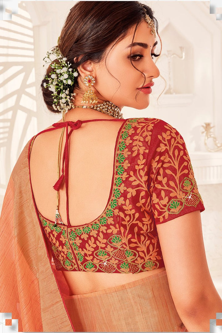 Party Wear Art Silk Fabric Saree With Embroidered Blouse