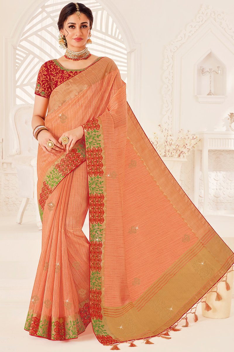 Party Wear Art Silk Fabric Saree With Embroidered Blouse