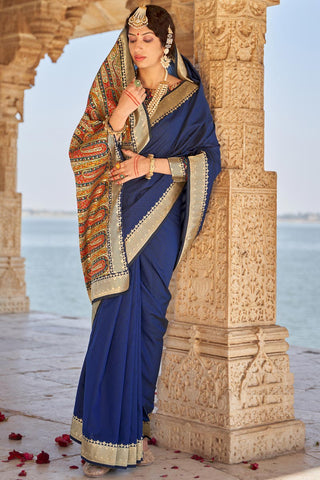 Art Silk Fabric Blue Weaving Work Function Wear Fancy Saree