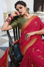 Load image into Gallery viewer, Dazzling Red Color Georgette Saree With Border Work Featuring Asmita Sood
