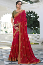 Load image into Gallery viewer, Dazzling Red Color Georgette Saree With Border Work Featuring Asmita Sood
