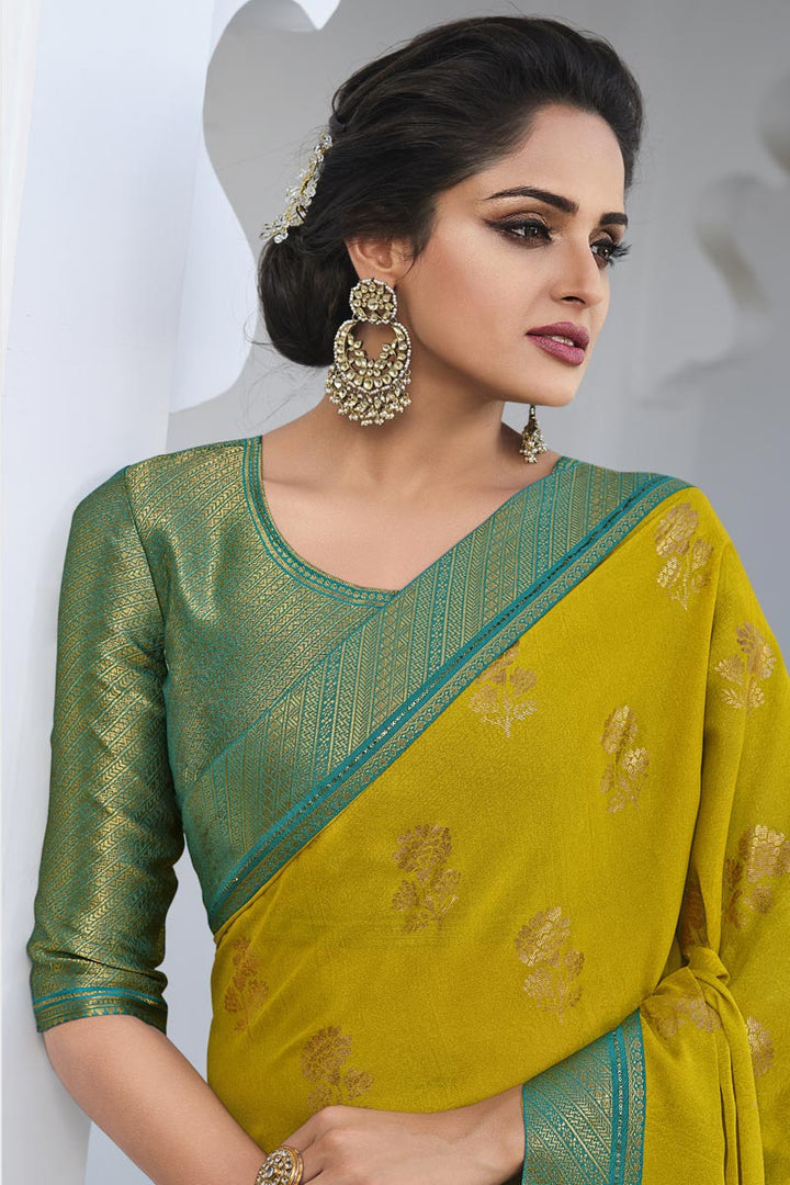 Yellow Color Alluring Georgette Saree With Border Work Featuring Asmita Sood