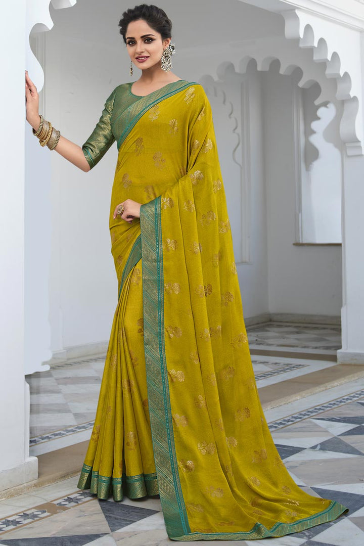 Yellow Color Alluring Georgette Saree With Border Work Featuring Asmita Sood