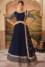 Load image into Gallery viewer, Navy Blue Color Function Wear Embroidered Anarkali Suit In Georgette Fabric
