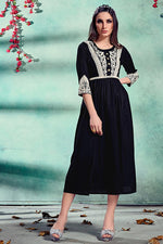 Load image into Gallery viewer, Fancy Black Color Festive Wear Embroidered Kurti In Rayon Fabric

