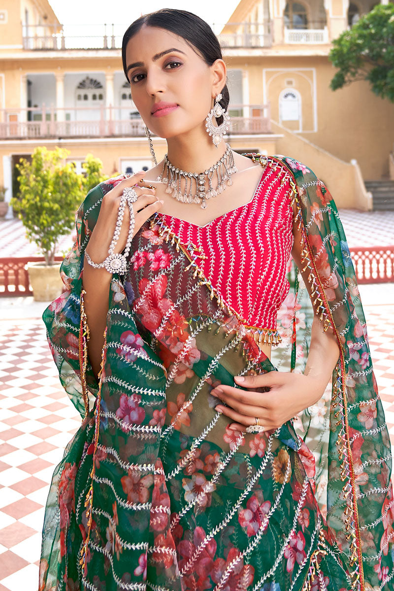 Sangeet Wear Green Color Organza Fabric Admirable Lehenga