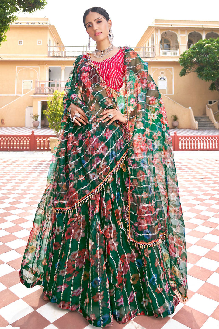 Sangeet Wear Green Color Organza Fabric Admirable Lehenga