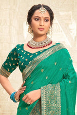 Load image into Gallery viewer, Sea Green Color Fancy Fabric Amazing Festive Look Weaving Work Saree
