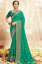 Load image into Gallery viewer, Sea Green Color Fancy Fabric Amazing Festive Look Weaving Work Saree
