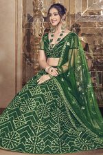 Load image into Gallery viewer, Net Fabric Sequins Work Wedding Wear Designer Lehenga Choli In Dark Green Color
