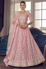 Load image into Gallery viewer, Enriching Designer Thread Embroidered Wedding Wear Lehenga Choli In Pink Color Organza Fabric
