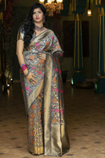 Load image into Gallery viewer, Grey Color Function Wear Art Silk Fabric Weaving Work Saree
