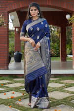 Load image into Gallery viewer, Art Silk Fabric Festive Wear Weaving Work Saree In Navy Blue Color
