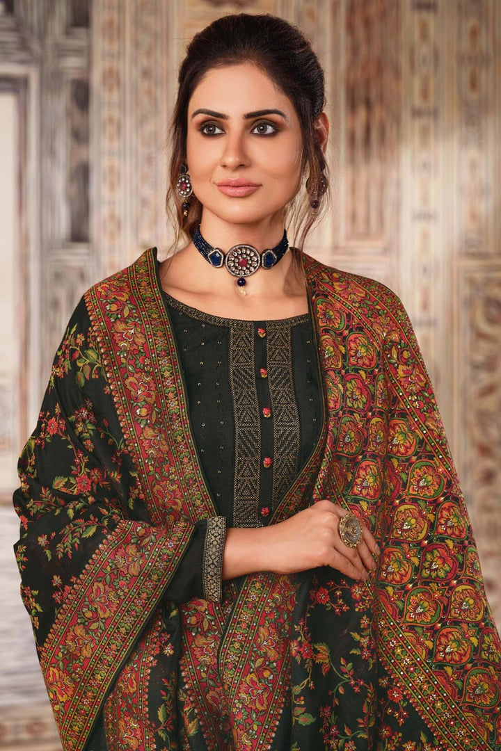 Embroidered Black Color Chinon Fabric Designer Salwar Suit