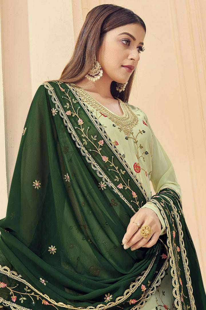 Sea Green Color Awesome Georgette Salwar Suit With Contrast Dupatta