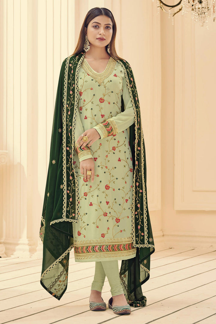 Sea Green Color Awesome Georgette Salwar Suit With Contrast Dupatta
