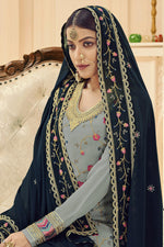 Load image into Gallery viewer, Beatific Georgette Salwar Suit With Contrast Dupatta In Grey Color
