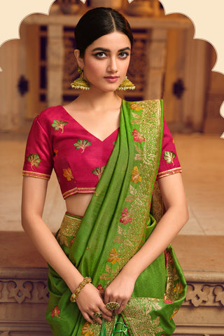 Green Color Pleasance Art Silk Saree With Embroidered Work