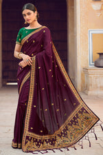 Load image into Gallery viewer, Excellent Purple Color Art Silk Saree With Embroidered Work
