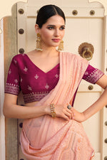 Load image into Gallery viewer, Beguiling Embroidered Work On Peach Color Art Silk Saree
