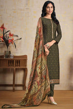 Load image into Gallery viewer, Mehendi Green Color Chinon Fabric Party Wear Salwar Suit With Ravishing Stone Work
