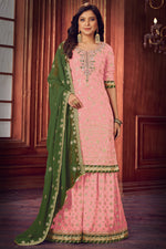 Load image into Gallery viewer, Georgette Fabric Embroidered Function Wear Palazzo Suit In Pink Color
