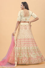 Load image into Gallery viewer, Cream Color Satin Silk Fabric Sangeet Wear Wear Alluring Lehenga
